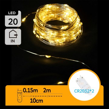 Aigostar - LED julslinga 20xLED/2x3V 2m varmvit