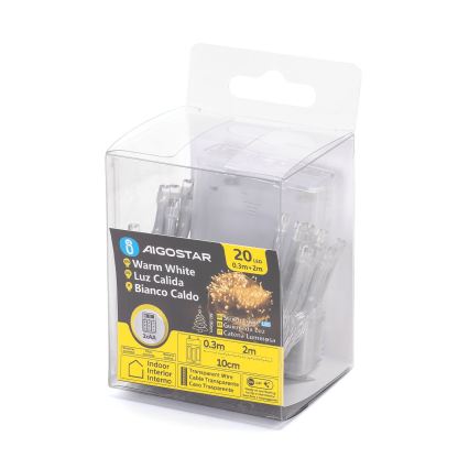 Aigostar - LED julslinga 20xLED/3xAA 2,3 m varmvit