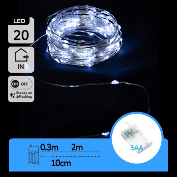 Aigostar - LED julslinga 20xLED/3xAA 2,3m kallvit