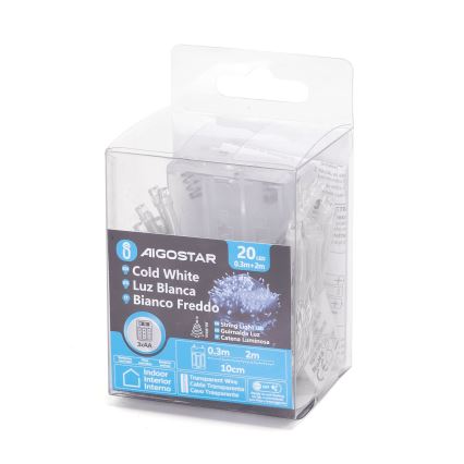 Aigostar - LED julslinga 20xLED/3xAA 2,3m kallvit