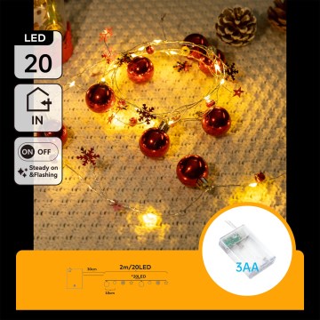 Aigostar - LED-julslinga 20xLED/3xAA 2 m varmvit