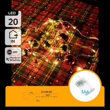 Aigostar - LED-julslinga 20xLED/3xAA 2 m varmvit