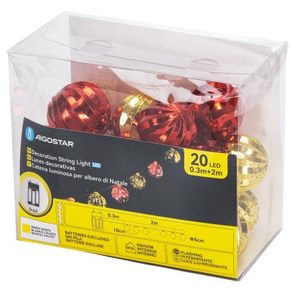 Aigostar - LED-julslinga 20xLED/3xAA 2 m varmvit