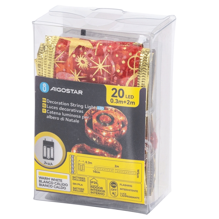 Aigostar - LED-julslinga 20xLED/3xAA 2 m varmvit och röd