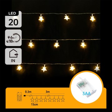 Aigostar - LED-julslinga 20xLED/3xAA 3,3 m stjärnor