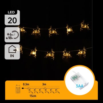 Aigostar - LED julslinga 20xLED/3xAA 3,3m renar