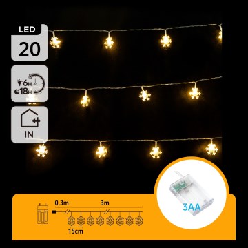 Aigostar - LED-julslinga 20xLED/3xAA 3,3m snöflingor