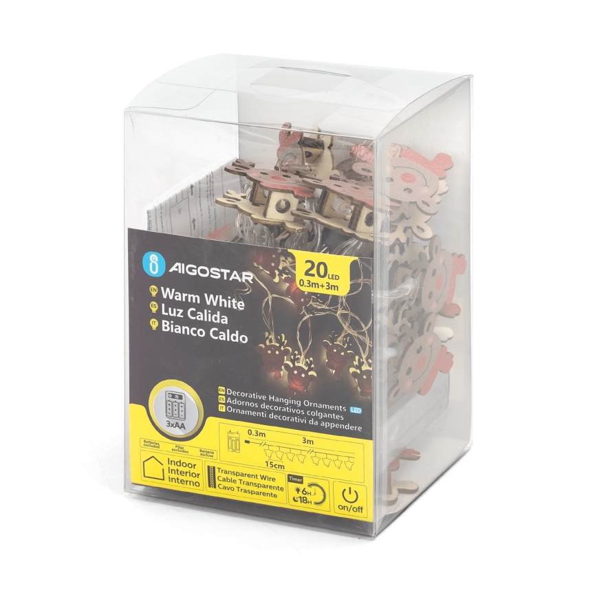 Aigostar - LED julslinga 20xLED/3xAA 3m varmvitt ren