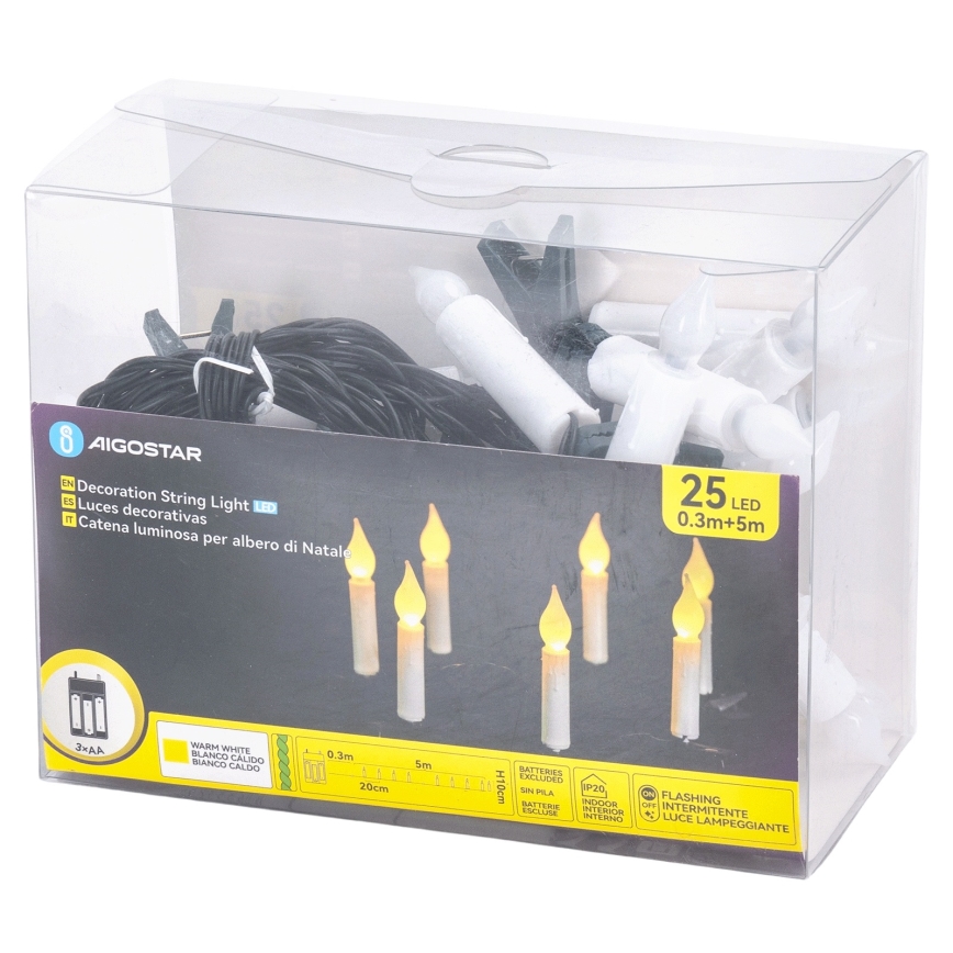 Aigostar - LED-julslinga 25xLED/3xAA 5 m varmvit