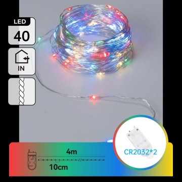 Aigostar - LED-julslinga 40xLED/2x3V 4m flerfärgad