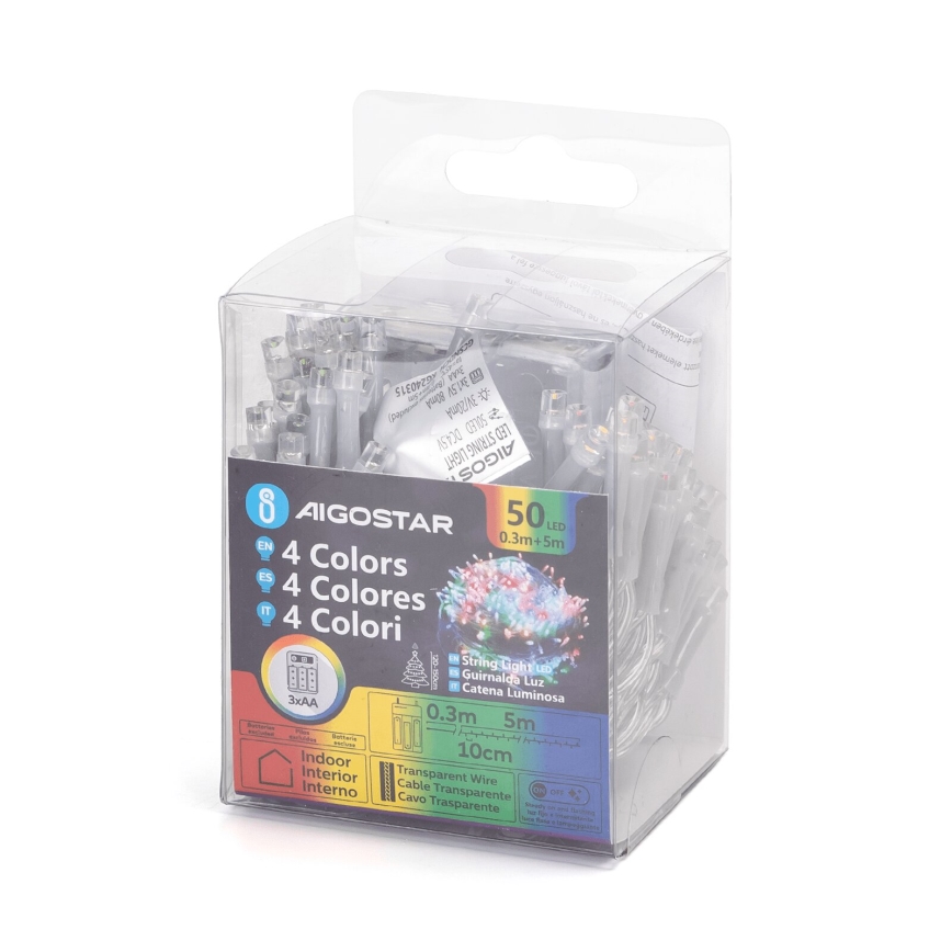 Aigostar - LED-julslinga 50xLED/3xAA 5,3 m flerfärgad