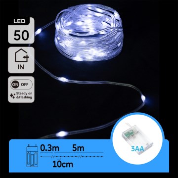 Aigostar - LED-julslinga 50xLED/3xAA 5,3m kallvit