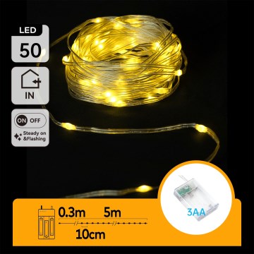 Aigostar - LED julslinga 50xLED/3xAA 5,3m varmvit