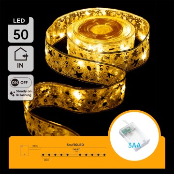 Aigostar - LED julslinga 50xLED/3xAA 5m varmvit guld