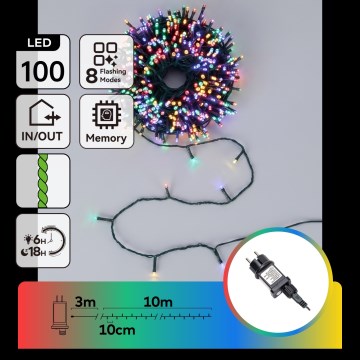 Aigostar - LED julslinga för utomhusbruk, 100 LED, 8 ljuslägen, 13 m, IP44, flerfärgad