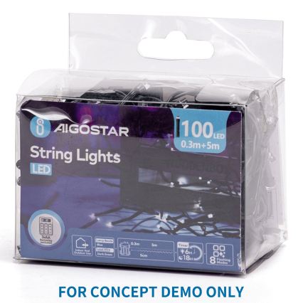 Aigostar - LED julslinga för utomhusbruk 100xLED/8 funktioner 3xAA 5,3m IP44 rosa