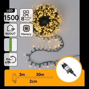 Aigostar - LED-julslinga för utomhusbruk 1500xLED/8 funktioner 33m IP44 varmvit