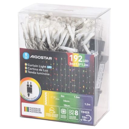 Aigostar - LED julslinga för utomhusbruk 192xLED/8 funktioner 4,5x1,2m IP44 flerfärgad
