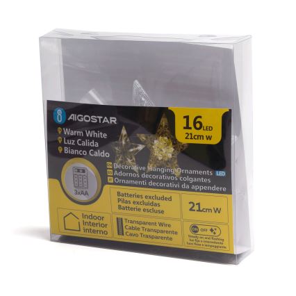 Aigostar - LED-julstjärna 16xLED/3xAA varmvit