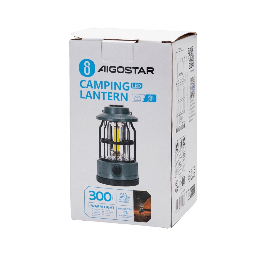 Aigostar - LED Ljusreglerad camping flashlight LED/3xAA grön 17,5 cm