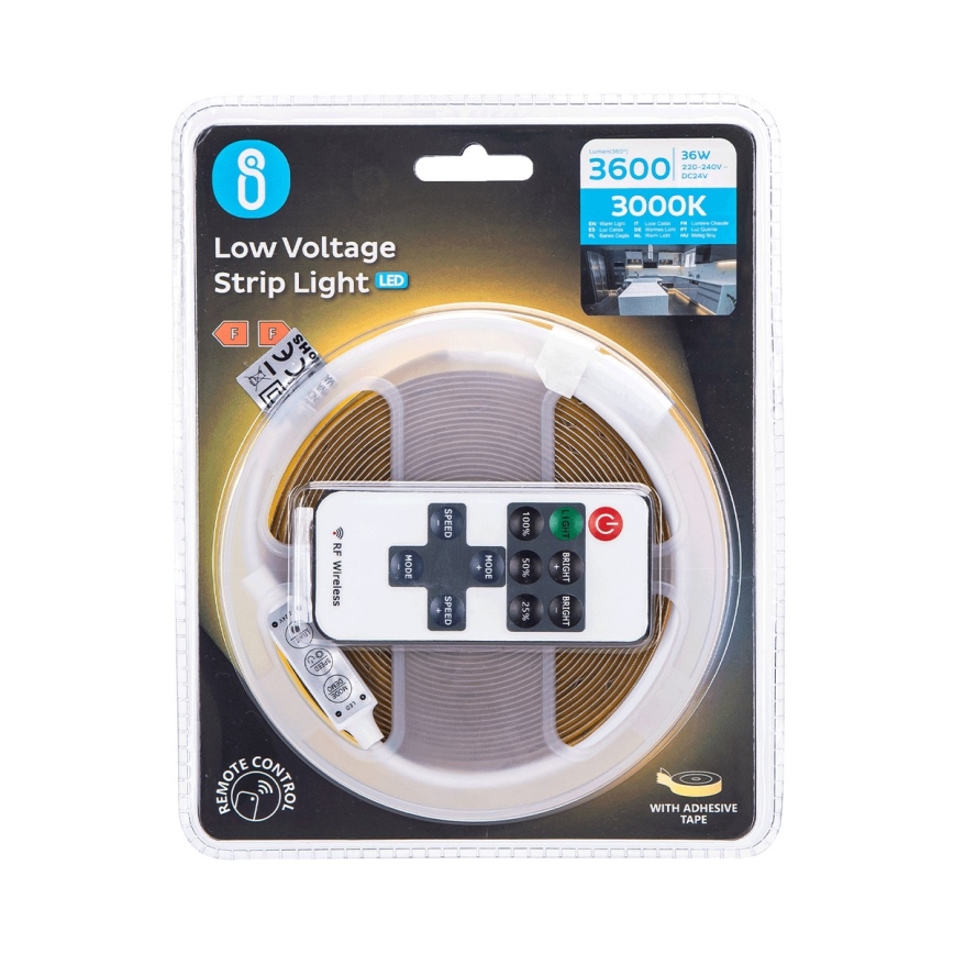 Aigostar - LED ljusreglerad list 5m LED/36W/24/230V 3000K + fjärrkontroll