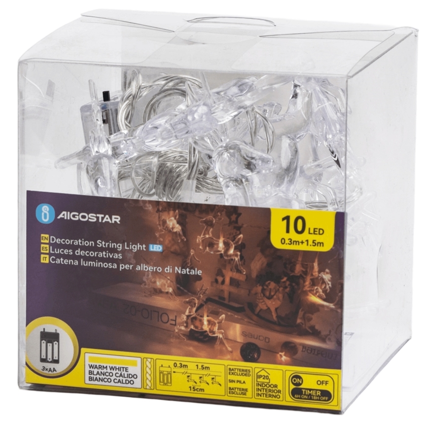 Aigostar - LED-ljusslinga 10xLED/3xAA 1,5m varmvit med hjortmotiv