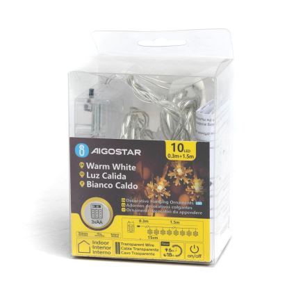 Aigostar - LED  ljusslinga 10xLED/3xAA 1,5m varmvit snöflingor