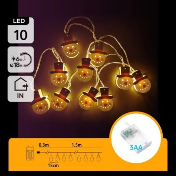 Aigostar - LED-ljusslinga 10xLED/3xAA 1,5m varmvit snögubbe
