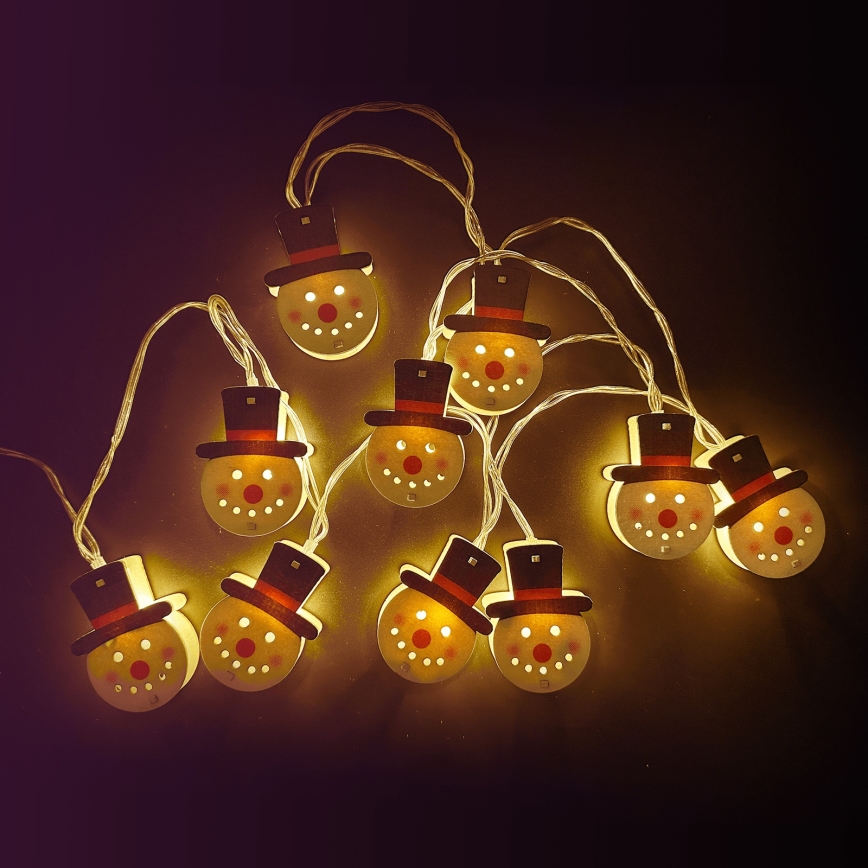 Aigostar - LED-ljusslinga 10xLED/3xAA 1,5m varmvit snögubbe