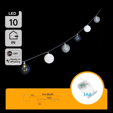 Aigostar - LED-ljusslinga 10xLED/3xAA 2m varmvit