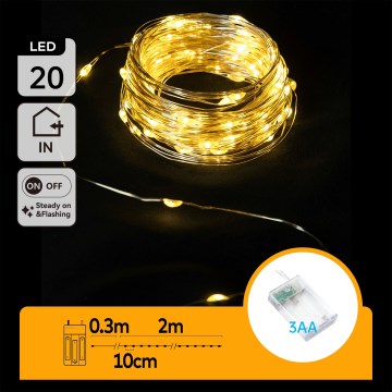 Aigostar - LED-ljusslinga 20xLED/3xAA 2,3m varmvit