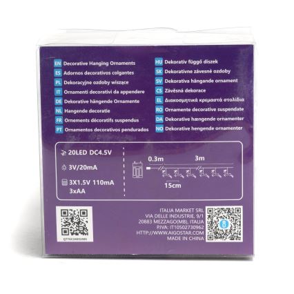 Aigostar - LED  ljusslinga 20xLED/3xAA 3,3m renar