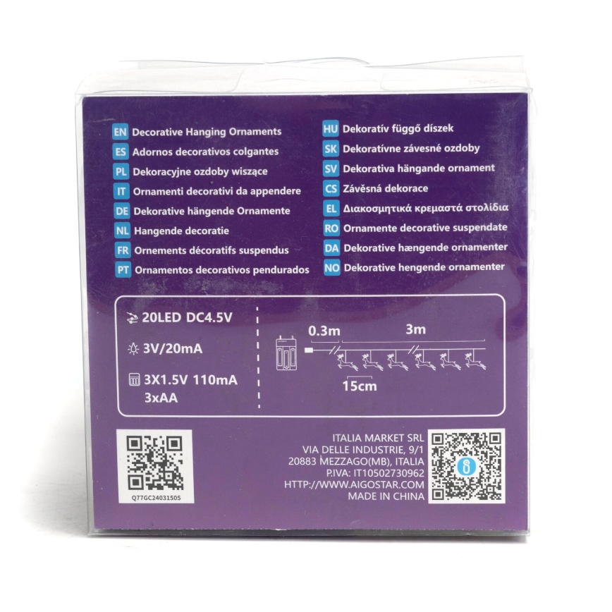 Aigostar - LED  ljusslinga 20xLED/3xAA 3,3m renar