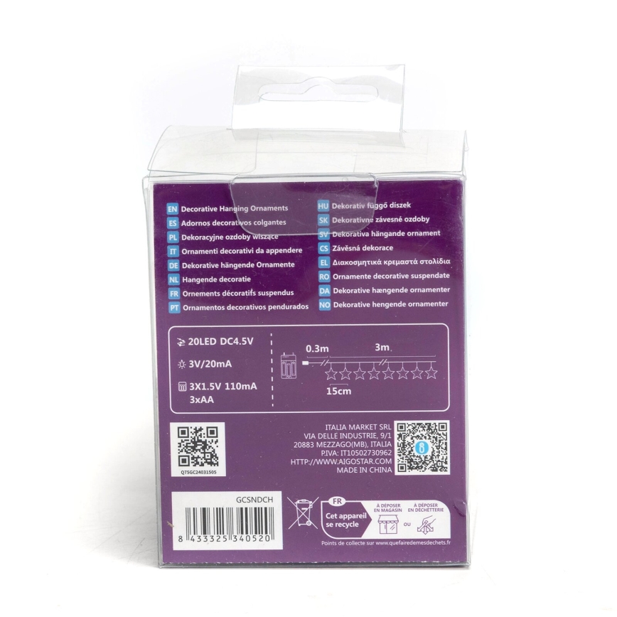 Aigostar - LED  ljusslinga 20xLED/3xAA 3,3m stjärnor