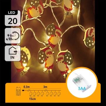 Aigostar - LED ljusslinga 20xLED/3xAA 3m varmvit Santa Claus