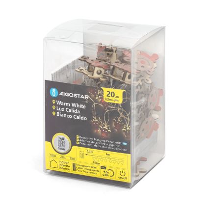 Aigostar - LED-ljusslinga 20xLED/3xAA 3m varmvitt ren