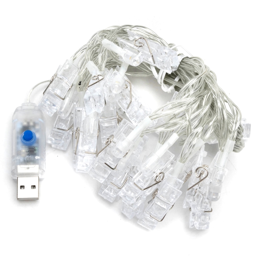 Aigostar - LED-ljusslinga 20xLED/5W/USB 6 m varmvit