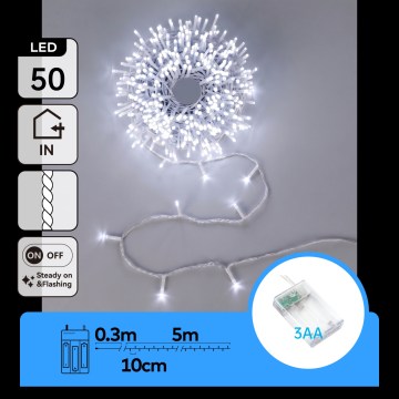 Aigostar - LED-ljusslinga 50xLED/3xAA 5,3m kallvit
