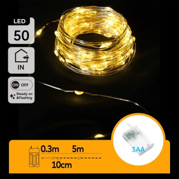 Aigostar - LED ljusslinga 50xLED/3xAA 5,3m varmvit