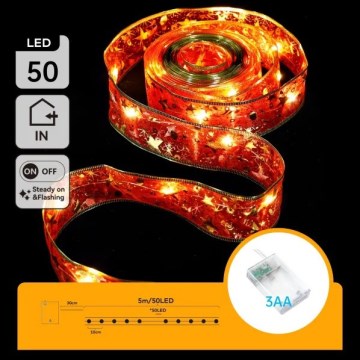 Aigostar - LED-ljusslinga 50xLED/3xAA 5m varmvit, röd