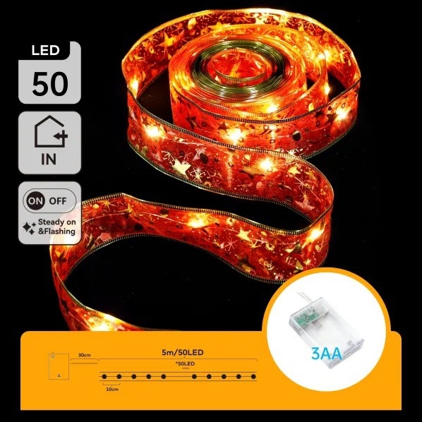 Aigostar - LED-ljusslinga 50xLED/3xAA 5m varmvit, röd