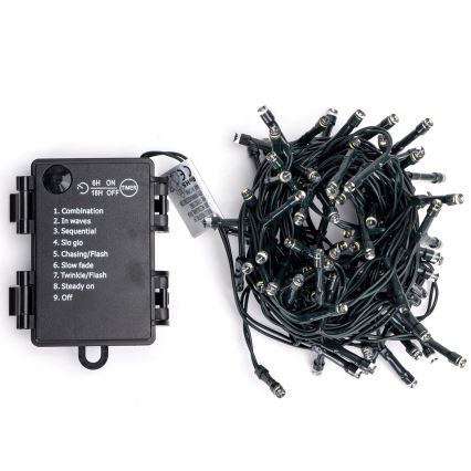 Aigostar - LED utomhusslinga 100 LED, 8 ljuslägen, 3x AA, 5,3 m, IP44, kallvit