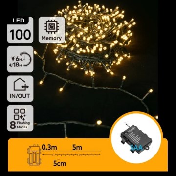 Aigostar - LED-ljusslinga för utomhusbruk 100xLED/8 funktioner 3xAA 5,3 m IP44 varmvit