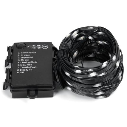 Aigostar - LED-ljusslinga för utomhusbruk, 50 LED/8 funktioner, 3xAA, 5,3 m, IP44, kallvitt