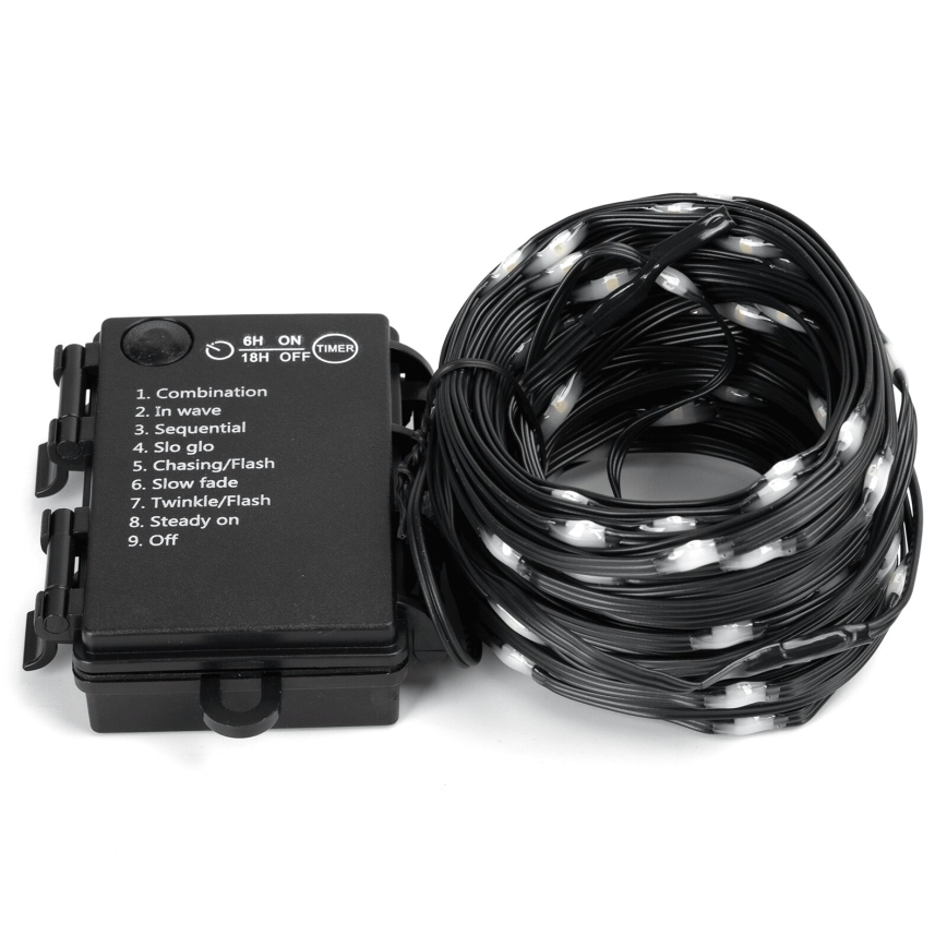 Aigostar - LED-ljusslinga för utomhusbruk, 50 LED/8 funktioner, 3xAA, 5,3 m, IP44, kallvitt
