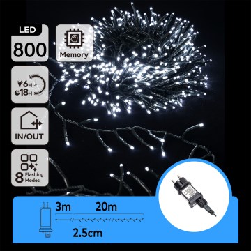 Aigostar - LED-ljusslinga för utomhusbruk, 800 LED/8 funktioner, 23 m, IP44, kallvit