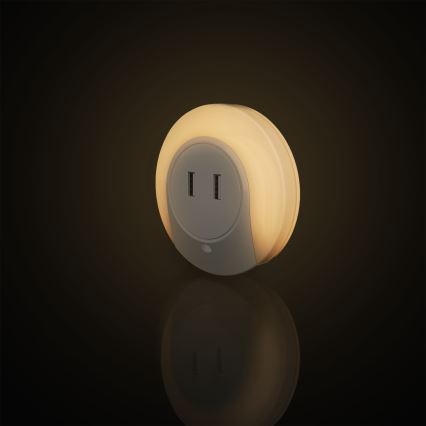 Aigostar - LED-nattlampa med skymningssensor för vägguttag med USB, LED/0,4W/230V