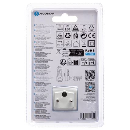 Aigostar - LED Nattlampa med skymningssensor LED/0,2W/230V 3000K