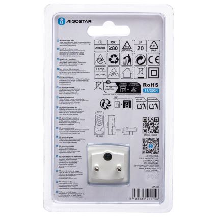 Aigostar - LED Nattlampa med skymningssensor LED/0,2W/230V 6500K