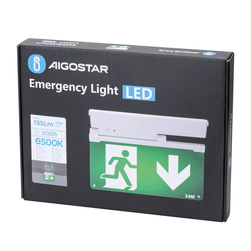 Aigostar - LED nödbelysning EMERGENCY EXIT LED/3,6W/230V 6500K 500mAh